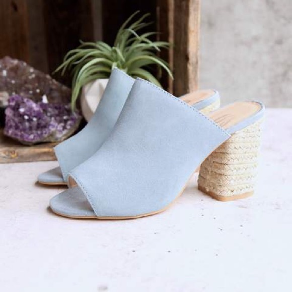 NIB Sky Blue Leather Jute Wrap Heel Slide Mule - Picture 3 of 5